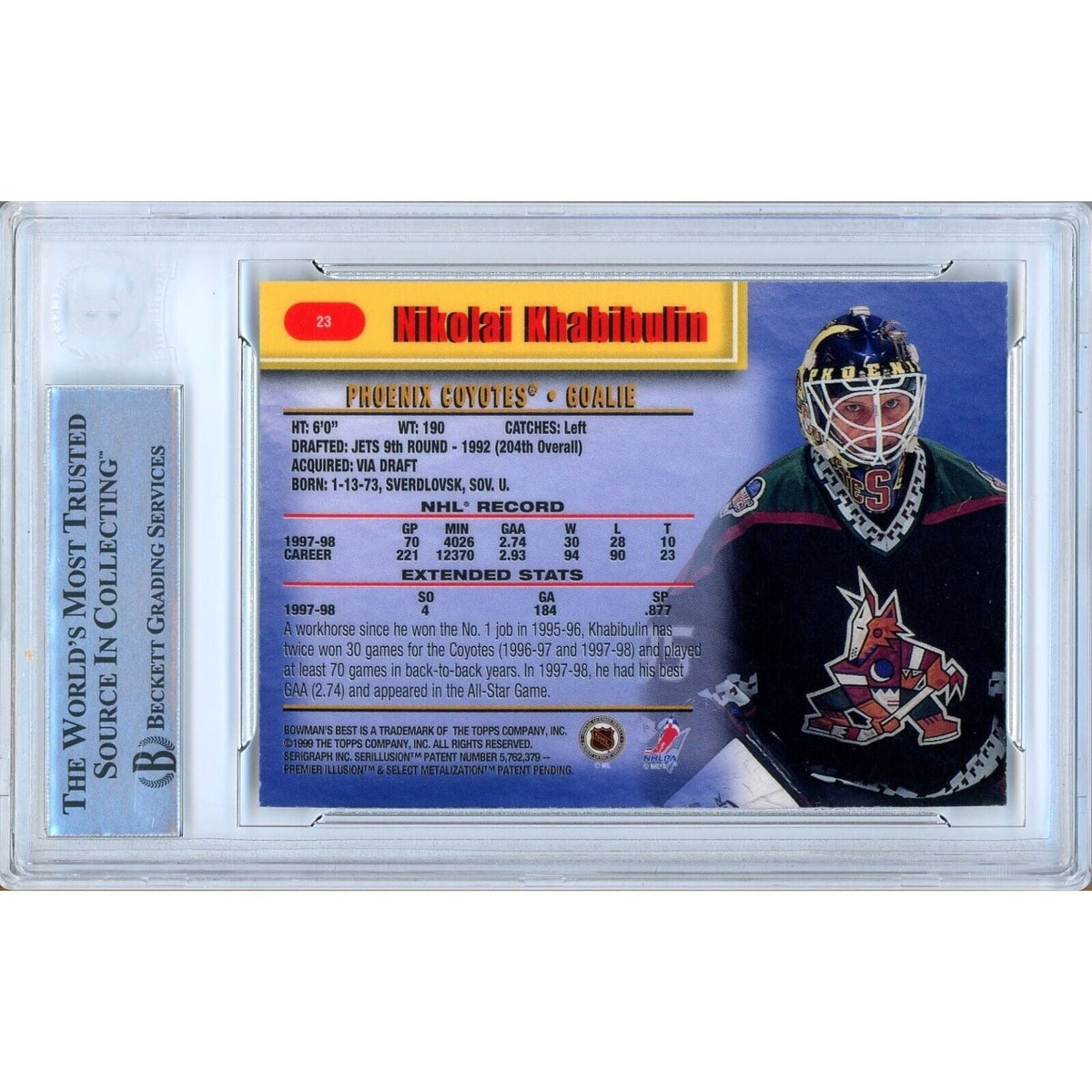 Nikolai Khabibulin Arizona Coyotes Signed Trading Card Beckett BAS