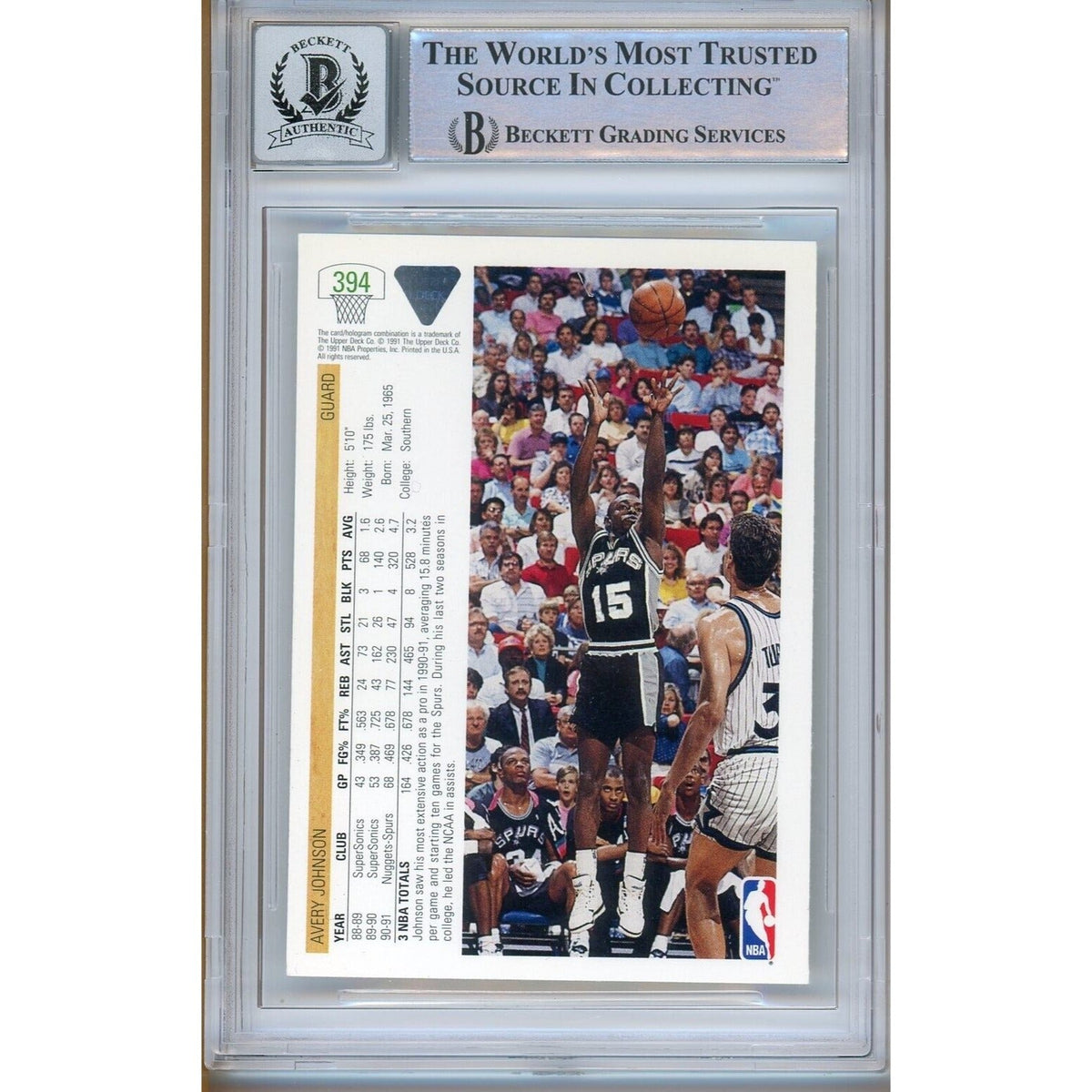 Avery Johnson Upper Deck Signed Trading Card Beckett BGS