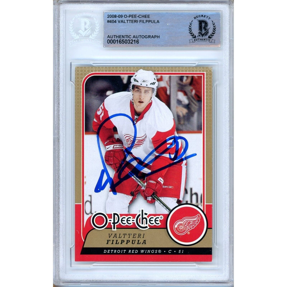 Valtteri Filppula Detroit Red Wings Autographed Trading Card Beckett BAS