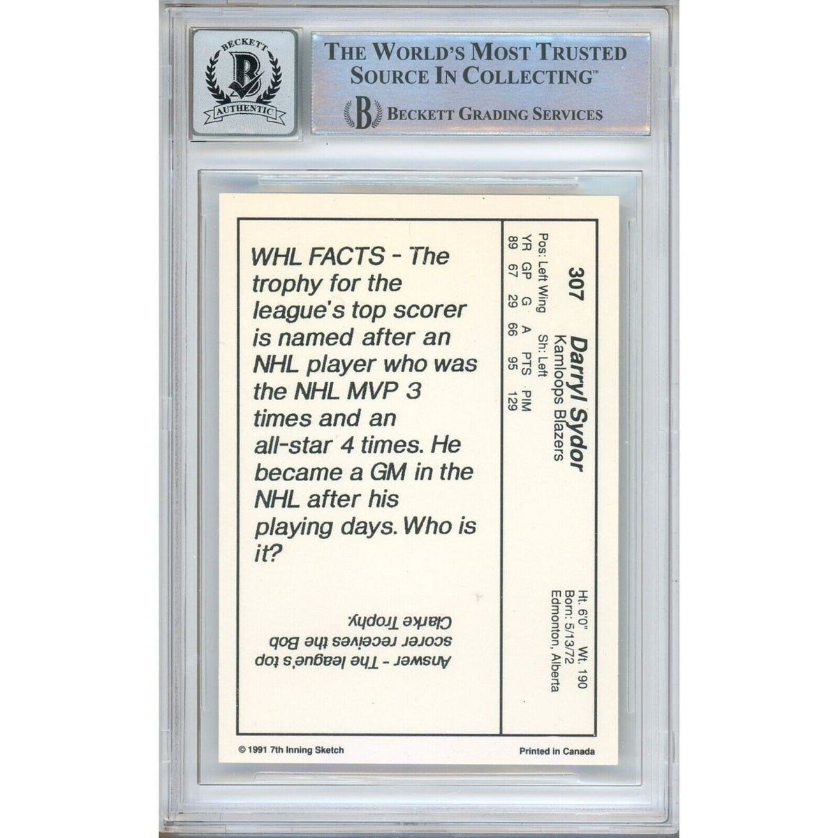 Darryl Sydor Inning Sketch Autograph Trading Card Beckett BGS
